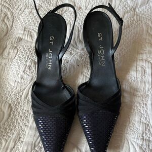 St. John Black Slingback Heels with Perforated Design